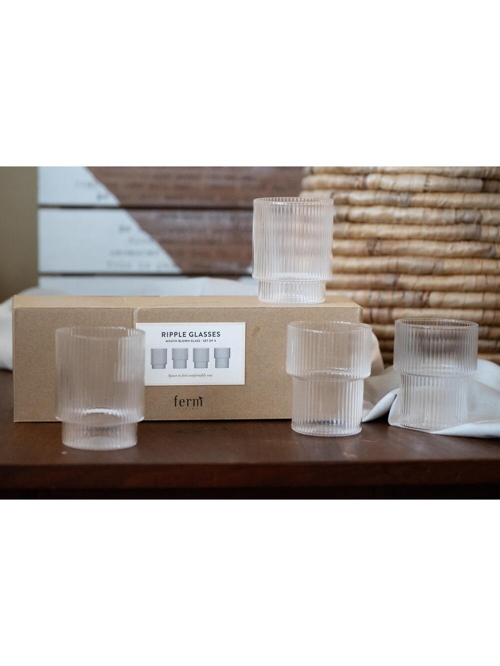 Ferm Ripple Glasses, Mouthblown Set of 4